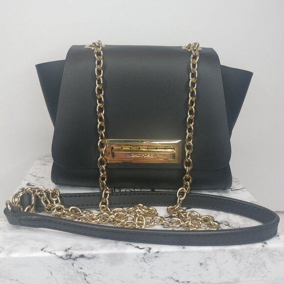 ZAC POSEN Black Purse Mini Crossbody EARTHA Designer Leather Long Gold Chain EUC - Picture 3 of 15